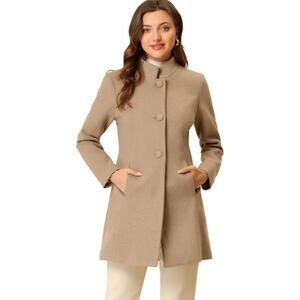 Allegra K Women's Winter Overcoat Mid-Long Stand Collar Single Breasted Coat S